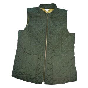 J. Jill Heritage Quilted Vest Green w/Chartreuse Lining  Outerwear Womens Size L